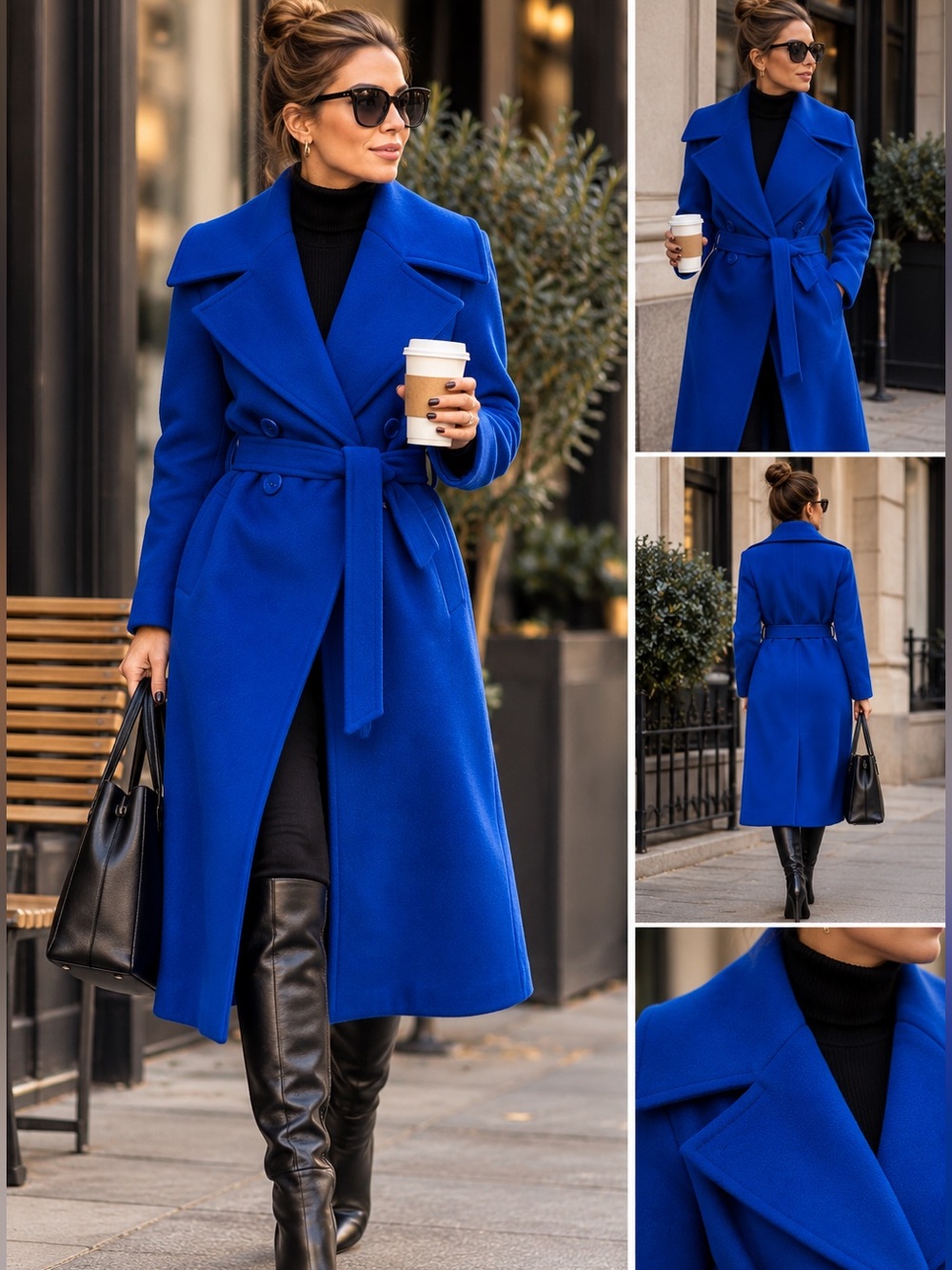 Halston Heritage cobalt blue belted pea coat